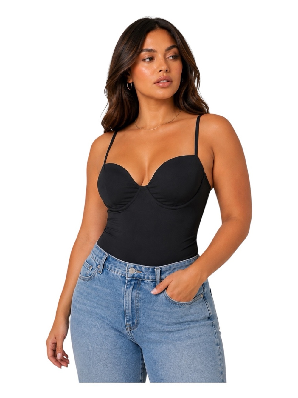 NWT Express Body Contour Black Sweetheart Bodysuit Shaping Stretch Cami Top L‎